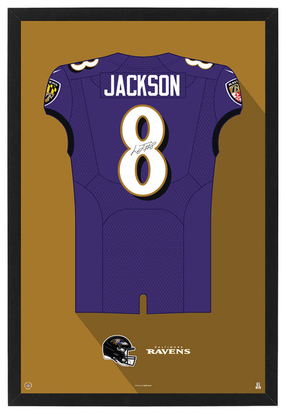 Baltimore Ravens Lamar Jackson Autographed Jersey Framed Print