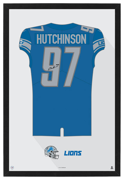 Detroit Lions Aidon Hutchinson Autographed Jersey Framed Print