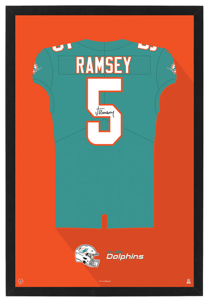 Miami Dolphins Jalen Ramsey Autographed Jersey Framed Print