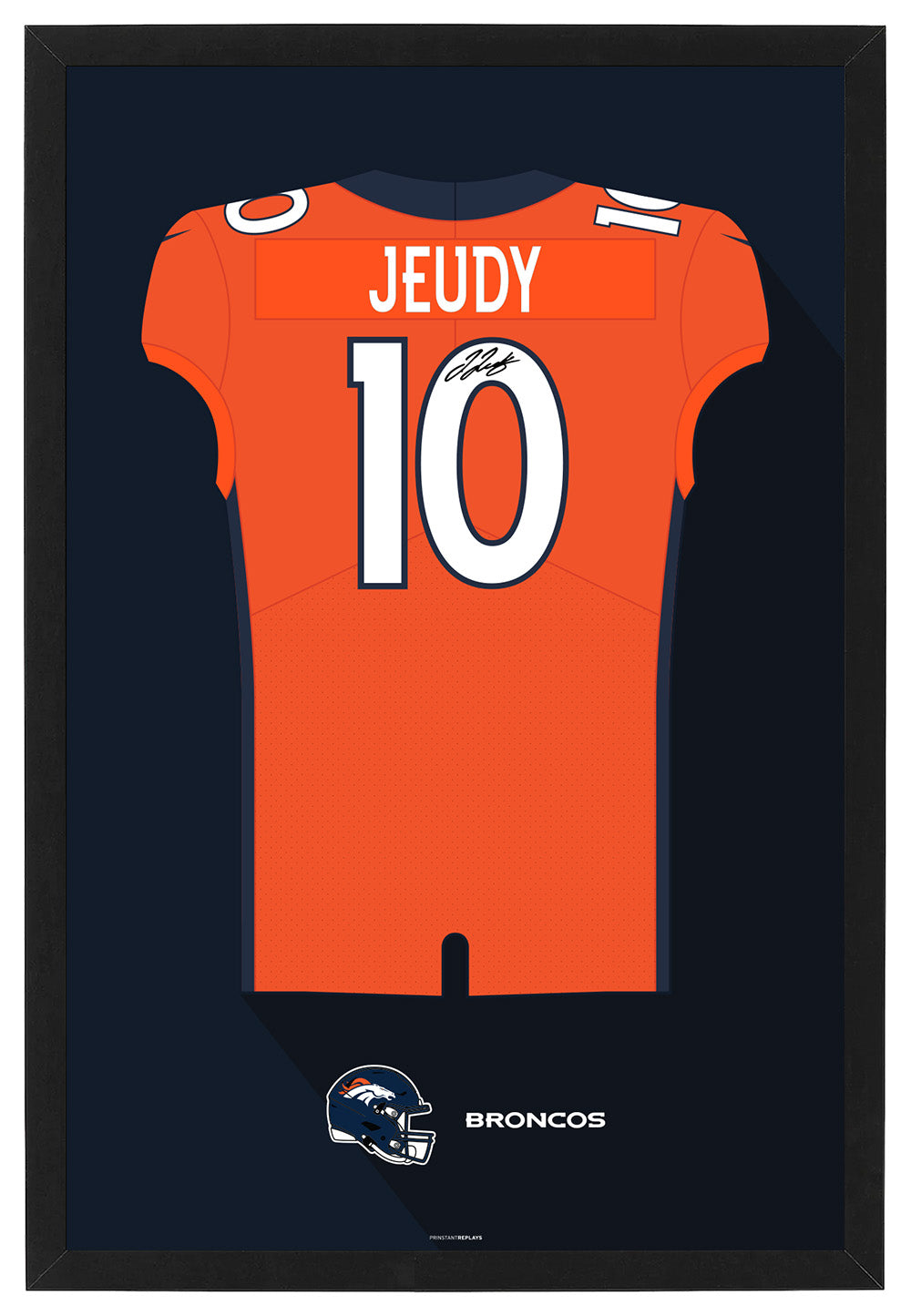 Denver Broncos Jerry Jeudy Autographed Jersey Framed Print