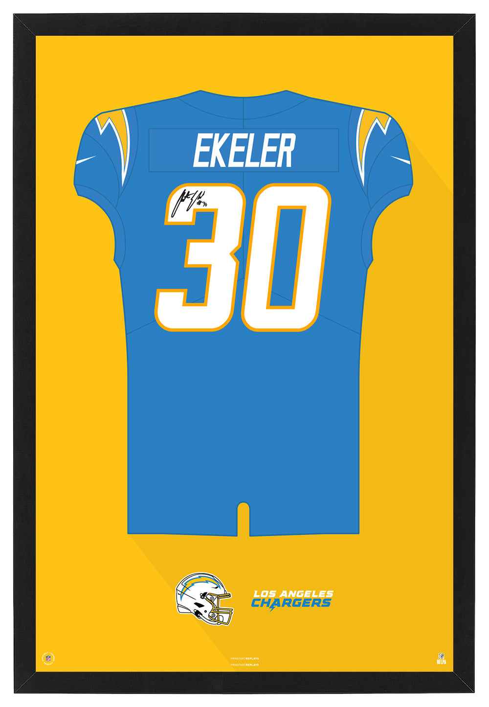 Los Angeles Chargers Austin Ekeler Autographed Jersey Framed Print