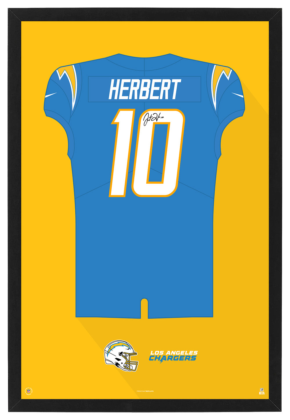 Los Angeles Chargers Justin Herbert Autographed Jersey Framed Print