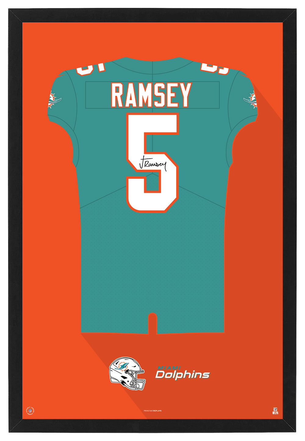 Miami Dolphins Jalen Ramsey Autographed Jersey Framed Print