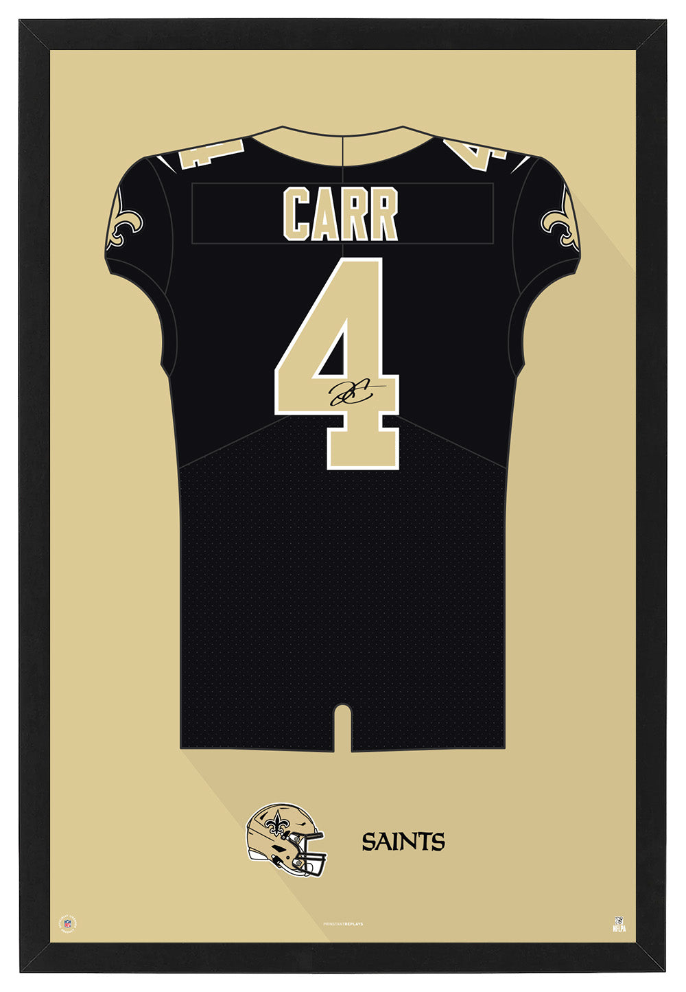 New Orleans Saints Derek Carr Autographed Jersey Framed Print