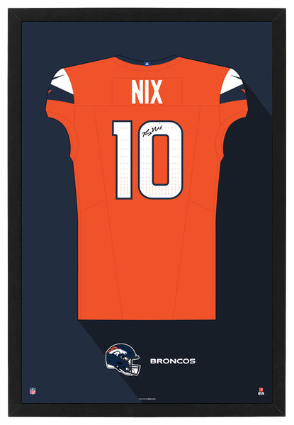Denver Broncos Bo Nix Autographed Jersey Framed Print