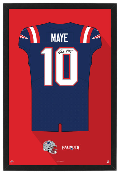 New England Patriots Drake Maye Autographed Jersey Framed Print
