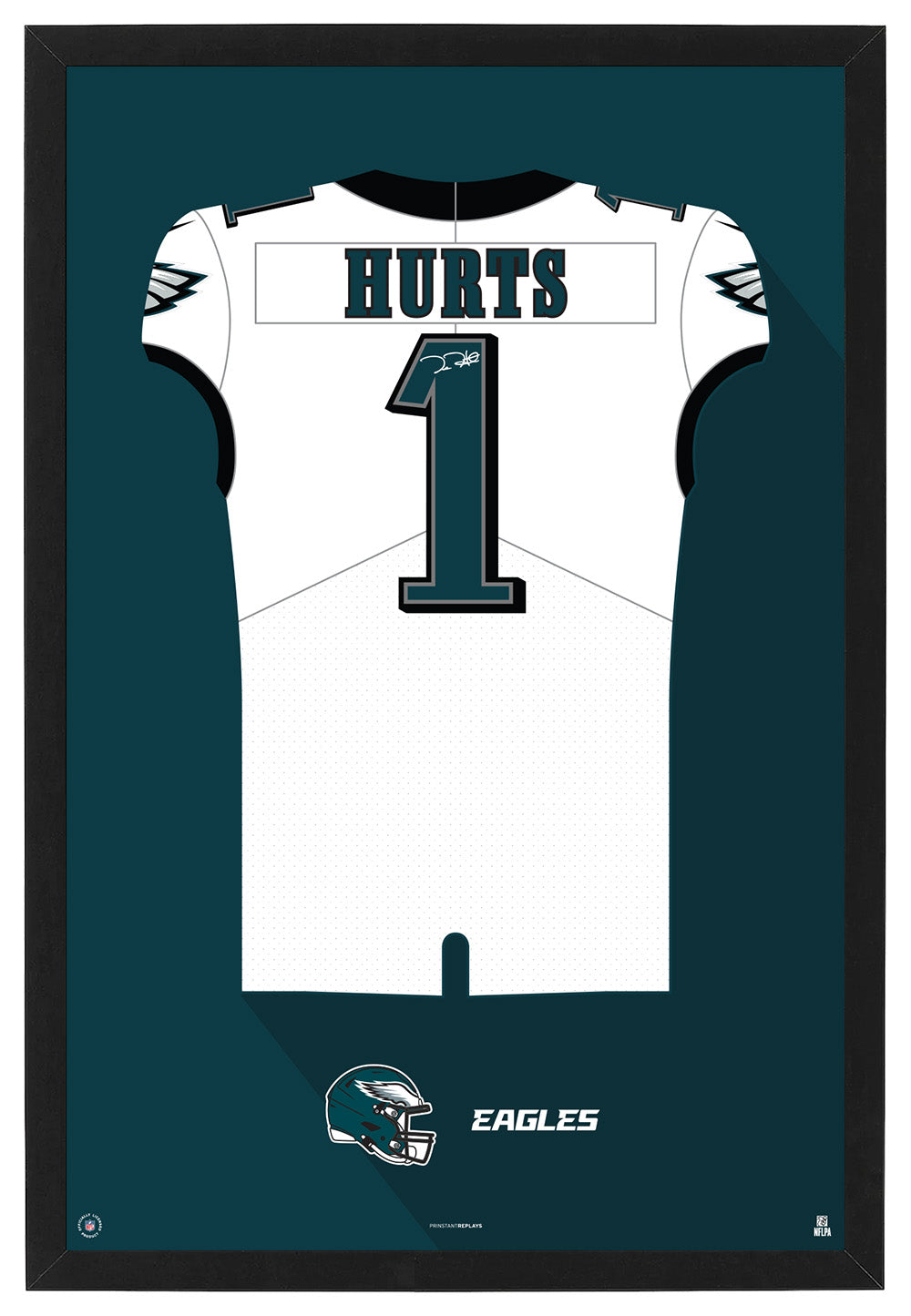 Philadelphia Eagles Jalen Hurts Autographed Jersey Framed Print
